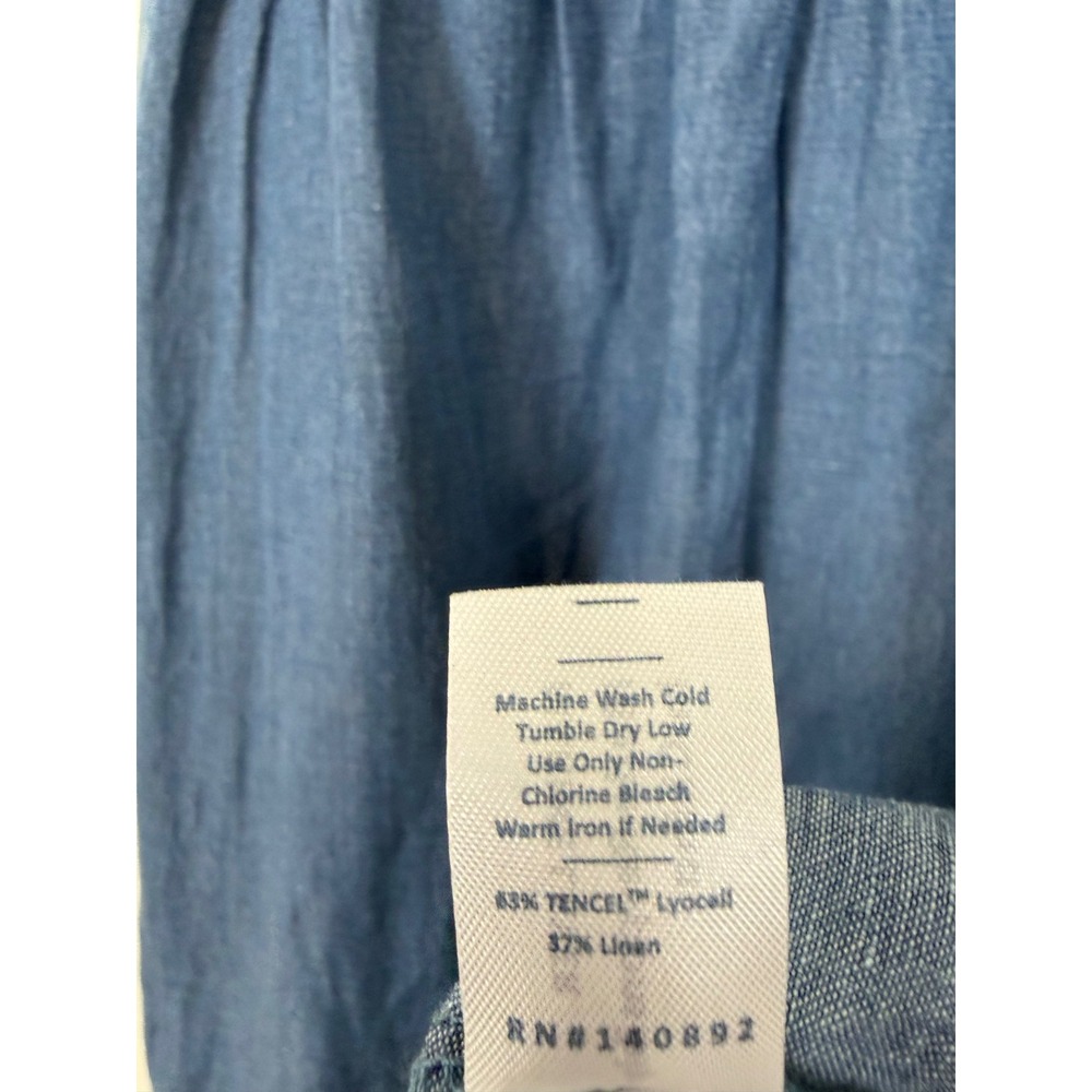Marine Layer Selene Maxi Dress Medium Chambray Blue Smocked Tiered Linen Blend - Picture 10 of 11